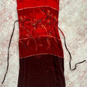 Long Red Floral Sleeveless Dress